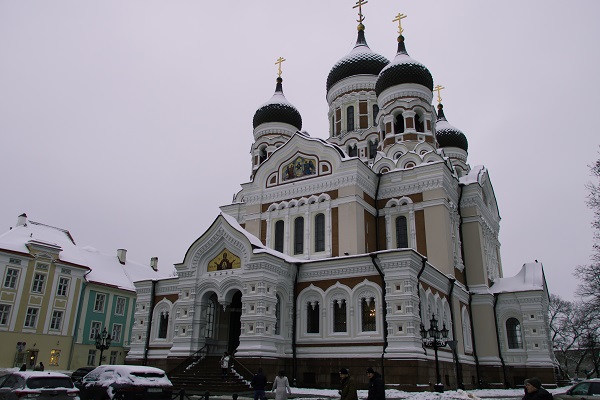 Cathedral in a snowy city